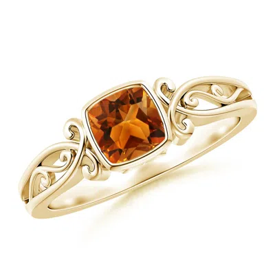 Angara Vintage Style Cushion Citrine Solitaire Ring In Gold