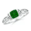 Angara Vintage Style Cushion Emerald Solitaire Engagement Ring In White Gold/rich Green