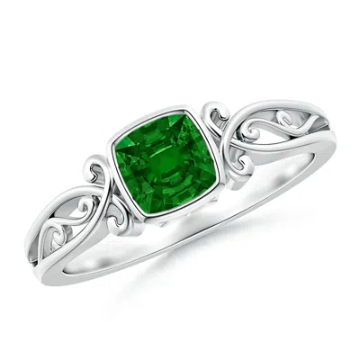 Angara Vintage Style Cushion Emerald Solitaire Engagement Ring In Metallic