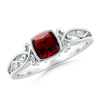 Angara Vintage Style Cushion Garnet Solitaire Ring
