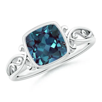 Angara Vintage Style Cushion Lab-grown Alexandrite Solitaire Ring In Blue