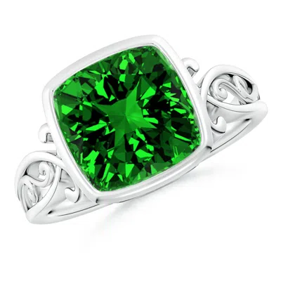 Angara Vintage Style Cushion Lab-grown Emerald Solitaire Engagement Ring In Green