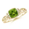 Angara Vintage Style Cushion Peridot Solitaire Ring In Yellow Gold/green