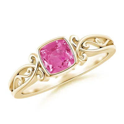Angara Vintage Style Cushion Pink Sapphire Solitaire Ring In Gold