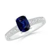 Angara Vintage Style Cushion Rectangular Blue Sapphire Engagement Ring With Accents In White Gold/medium To Rich Blue