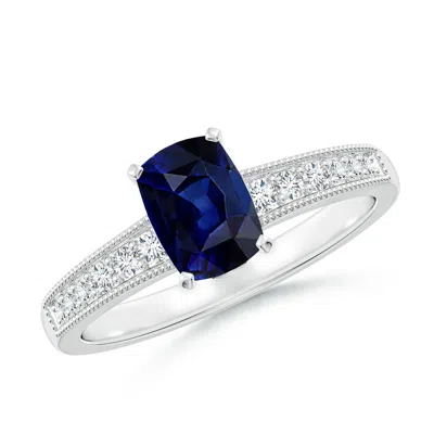 Angara Vintage Style Cushion Rectangular Blue Sapphire Engagement Ring With Accents