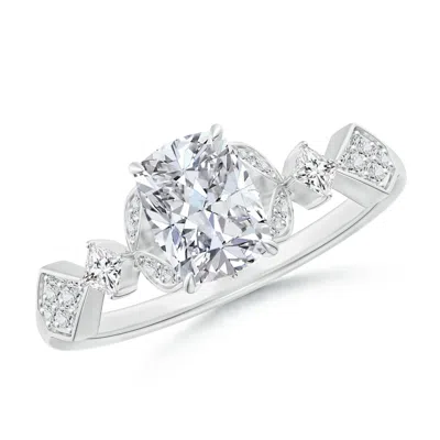 Angara Vintage Style Cushion Rectangular Diamond Engagement Ring With Leaf Motifs In White
