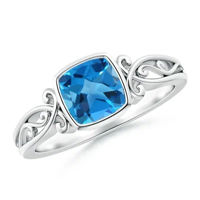 Angara Vintage Style Cushion Swiss Blue Topaz Solitaire Ring In Metallic