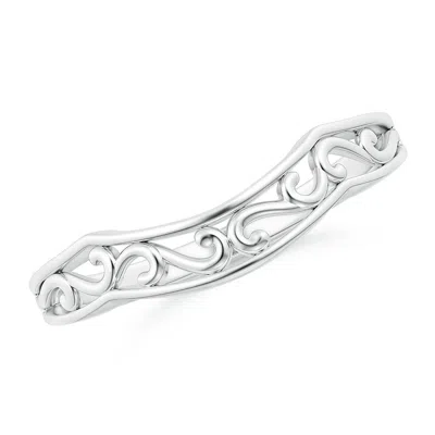 Angara Vintage Style Diamond Curved Wedding Band With Filigree In White