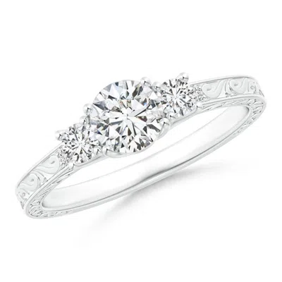 Angara Vintage Style Diamond Three Stone Trellis Engagement Ring In Metallic