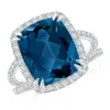 Angara Vintage Style Double Claw-set London Blue Topaz Split Shank Halo Ring In White Gold/greenish Blue