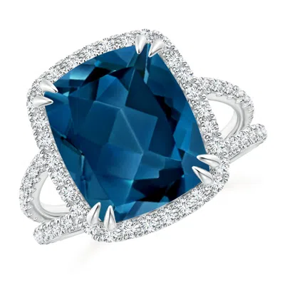 Angara Vintage Style Double Claw-set London Blue Topaz Split Shank Halo Ring
