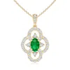 Angara Vintage Style Emerald And Diamond Clover Pendant In Yellow Gold/rich Medium Green