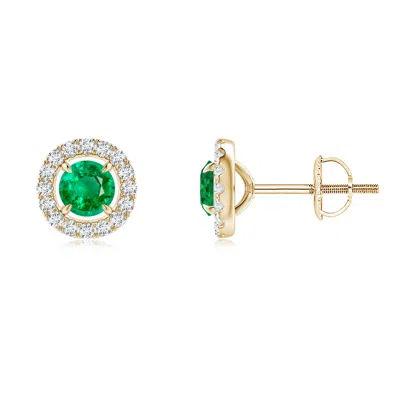 Angara Vintage Style Emerald And Diamond Halo Stud Earrings In Gold