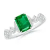 Angara Vintage Style Emerald-cut Emerald Engagement Ring With Leaf Motifs In White Gold/rich Medium Green
