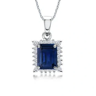 Angara Vintage Style Emerald-cut Sapphire Halo Pendant In Metallic