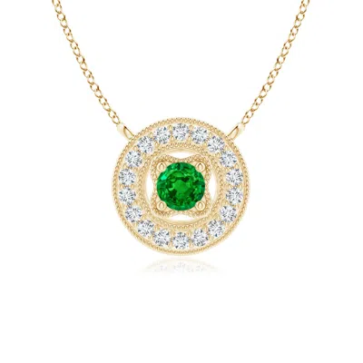 Angara Vintage Style Emerald Halo Pendant With Milgrain Detailing In Gold