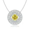 Angara Vintage Style Fancy Intense Yellow Diamond Halo Pendant With Milgrain Detailing In White Gold/fancy Intense