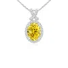 Angara Vintage Style Fancy Intense Yellow Diamond Pendant With Halo In White Gold/fancy Intense