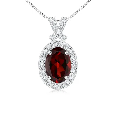 Angara Vintage Style Garnet Pendant With Diamond Halo In Metallic