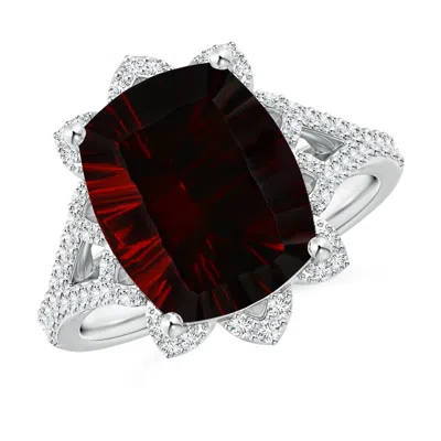 Angara Vintage Style Gia Certified Cushion Garnet Floral Halo Ring In Metallic