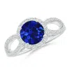 Angara Vintage Style Gia Certified Sapphire Split Shank Ring In White Gold/medium To Rich Blue