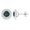 Angara Vintage Style Lab-grown Alexandrite And Diamond Halo Stud Earrings In White Gold/bluish Green Changing To Brownish Or Pinkish Purple
