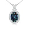 Angara Vintage Style Lab-grown Alexandrite Pendant With Diamond Halo In White Gold/bluish Green Changing To Brownish Or Pinkish Purple