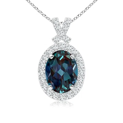 Angara Vintage Style Lab-grown Alexandrite Pendant With Diamond Halo In Metallic