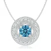 Angara Vintage Style Lab-grown Fancy Intense Blue Diamond Halo Pendant With Milgrain Detailing In White Gold/fancy Intense