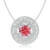 Angara Vintage Style Lab-grown Fancy Intense Pink Diamond Halo Pendant With Milgrain Detailing In White Gold/fancy Intense