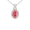 Angara Vintage Style Lab-grown Fancy Intense Pink Diamond Pendant With Halo In White Gold/fancy Intense
