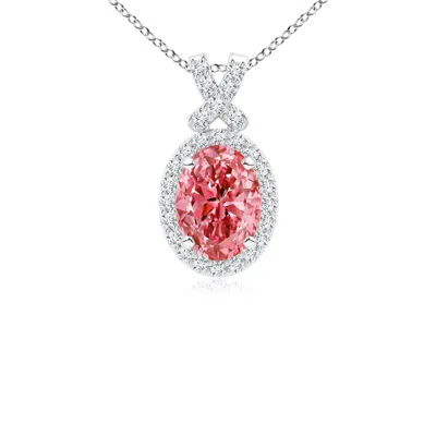 Angara Vintage Style Lab-grown Fancy Intense Pink Diamond Pendant With Halo In Metallic