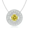 Angara Vintage Style Lab-grown Fancy Intense Yellow Diamond Halo Pendant With Milgrain Detailing In White Gold/fancy Intense