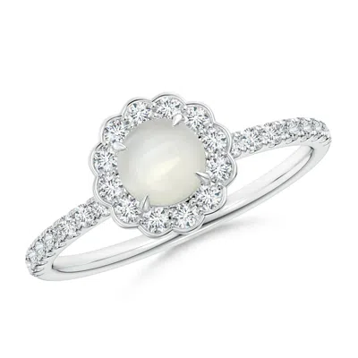 Angara Vintage Style Moonstone Flower Ring With Diamond Accents In Metallic