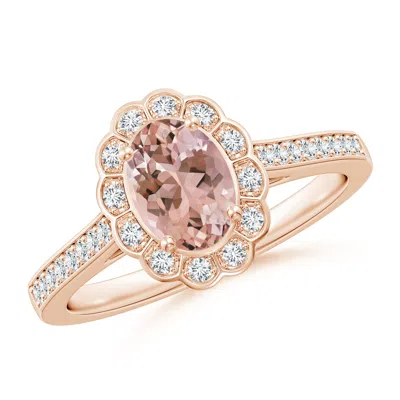 Angara Vintage Style Morganite & Diamond Scalloped Halo Ring In Gold