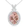 Angara Vintage Style Morganite Pendant With Diamond Halo In White Gold/peachy Pink