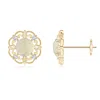Angara Vintage Style Opal And Diamond Fleur De Lis Earrings In Yellow Gold/milky With Medium Play Of Colour