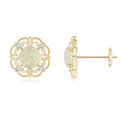 Angara Vintage Style Opal And Diamond Fleur De Lis Earrings In Gold