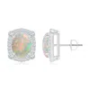 Angara Vintage Style Opal Earrings With Bezel-set Diamonds In White Gold/milky With High Play Of Colour