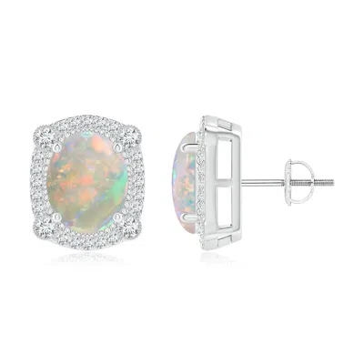 Angara Vintage Style Opal Earrings With Bezel-set Diamonds In White