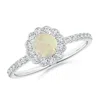 Angara Vintage Style Opal Flower Ring With Diamond Accents In White Gold/milky With Medium Play Of Colour