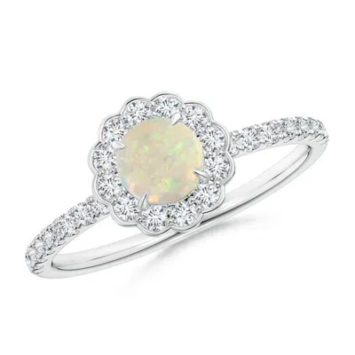 Angara Vintage Style Opal Flower Ring With Diamond Accents In Metallic