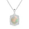 Angara Vintage Style Opal Pendant With Bezel-set Diamonds In White Gold/milky With High Play Of Colour