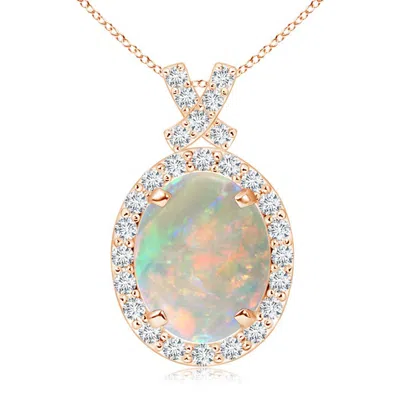 Angara Vintage Style Opal Pendant With Diamond Halo In Gold