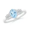 Angara Vintage Style Oval Aquamarine Ring With Diamonds In White Gold/light Swiss Blue