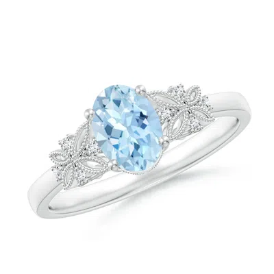 Angara Vintage Style Oval Aquamarine Ring With Diamonds In Metallic