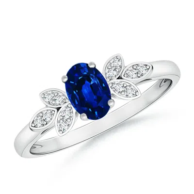 Angara Vintage Style Oval Blue Sapphire Ring With Diamond Accents In Metallic