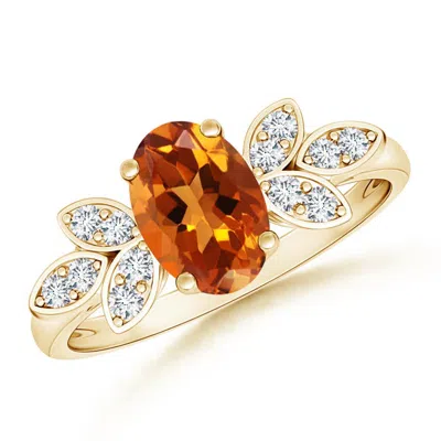 Angara Vintage Style Oval Citrine Ring With Diamond Accents In Orange