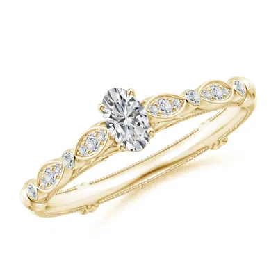 Angara Vintage Style Oval Diamond Ring With Marquise & Dot Shank In Gold